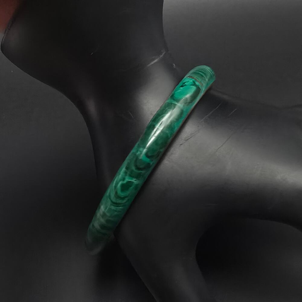 Green Malachite Inlay Bangle Bracelet Gold Tone Vintage Jewelry